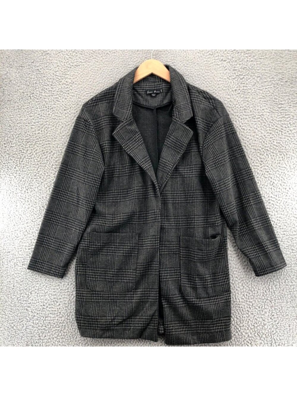 Love Tree Blazer Womens Large Black Glen Check Knit Long Sleeve Cardigan Pockets